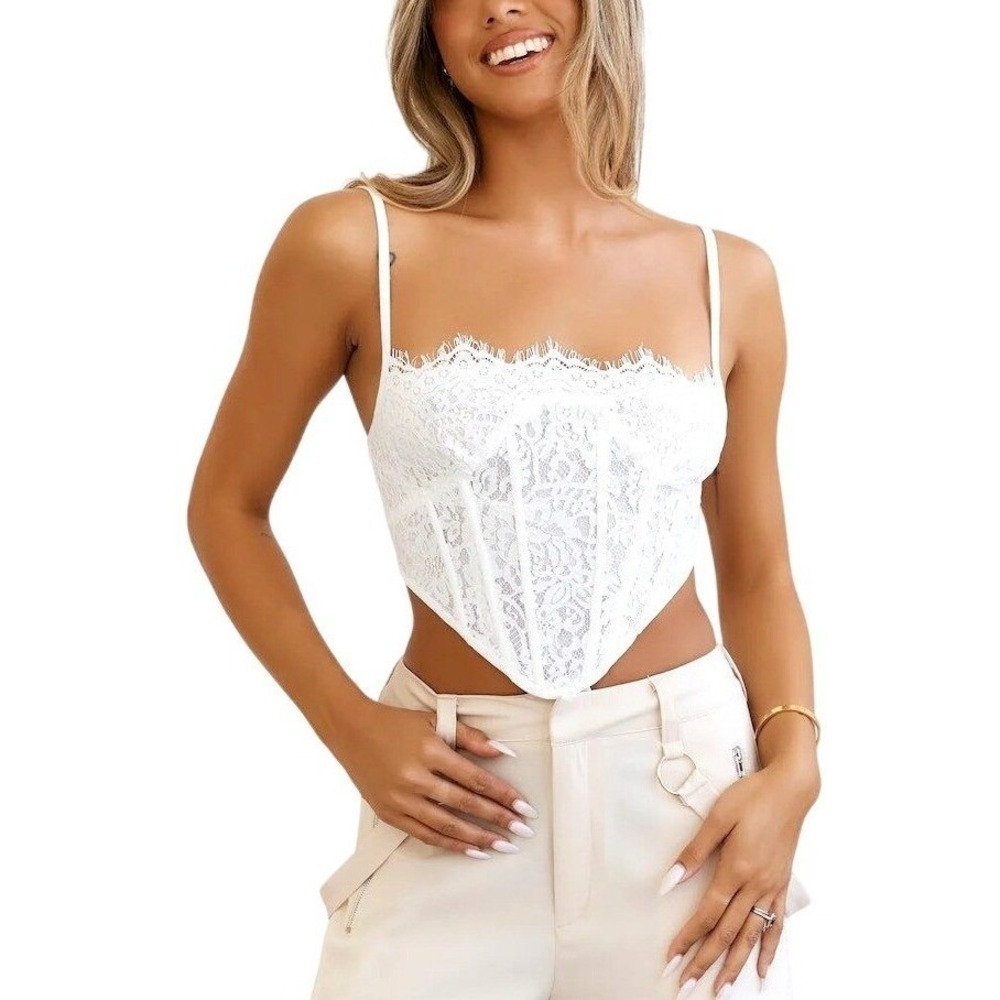 Hello Molly No Apologies Lace Corset Top Womens 8 White Bridal Coquette Romantic